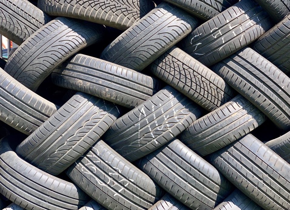 various truck tires from tire blowouts in a junkyard