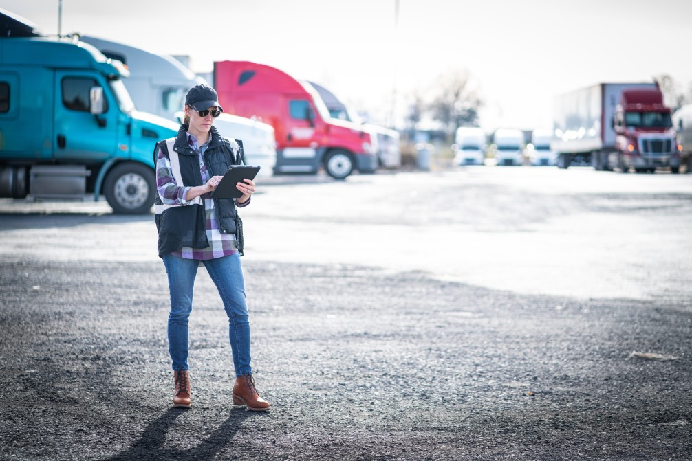 woman trucker at a truck stop